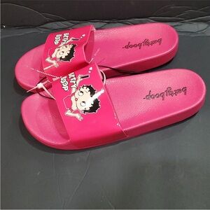 Betty Boop pink glossy patent rubber slides for women size 10 brand new